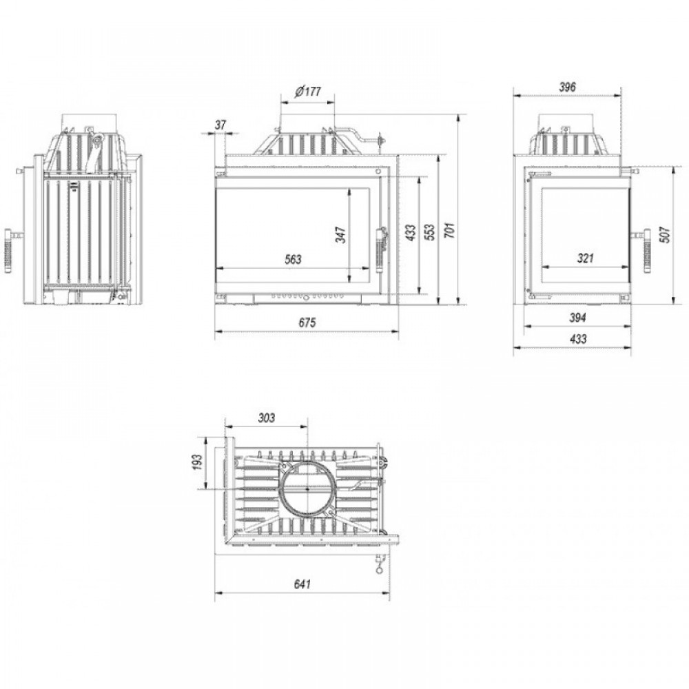 Cast Iron Wood Burning Fireplace Kratki Simple, Right, 8kW | Wood Burning Fireplace Inserts | Wood Burning Fireplaces |