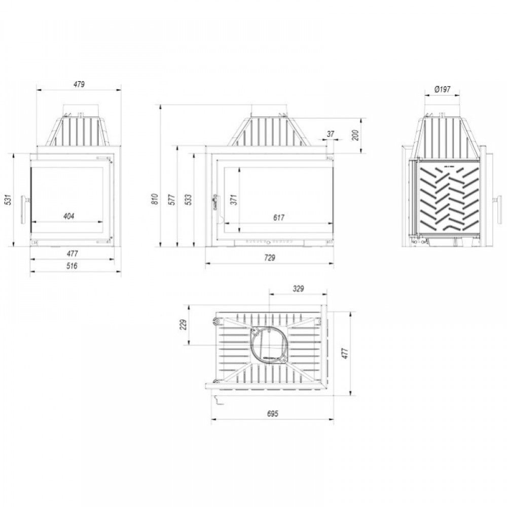 Cast Iron Wood Burning Fireplace Kratki Simple L, Right, 15kW | Cast Iron Fireplaces | Wood Burning Fireplaces |