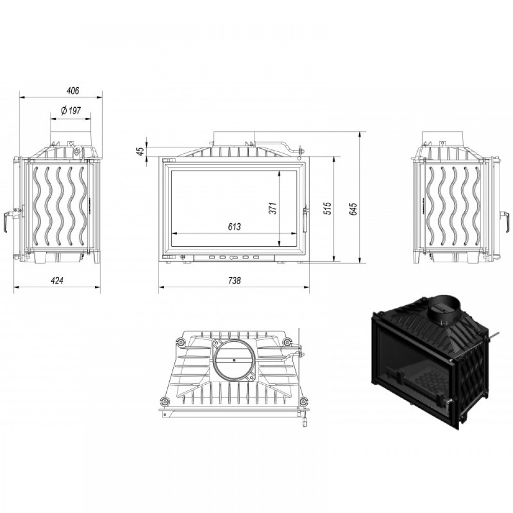 Cast Iron Wood Burning Fireplace Kratki Wiktor, 14kW | Cast Iron Fireplaces | Wood Burning Fireplaces |
