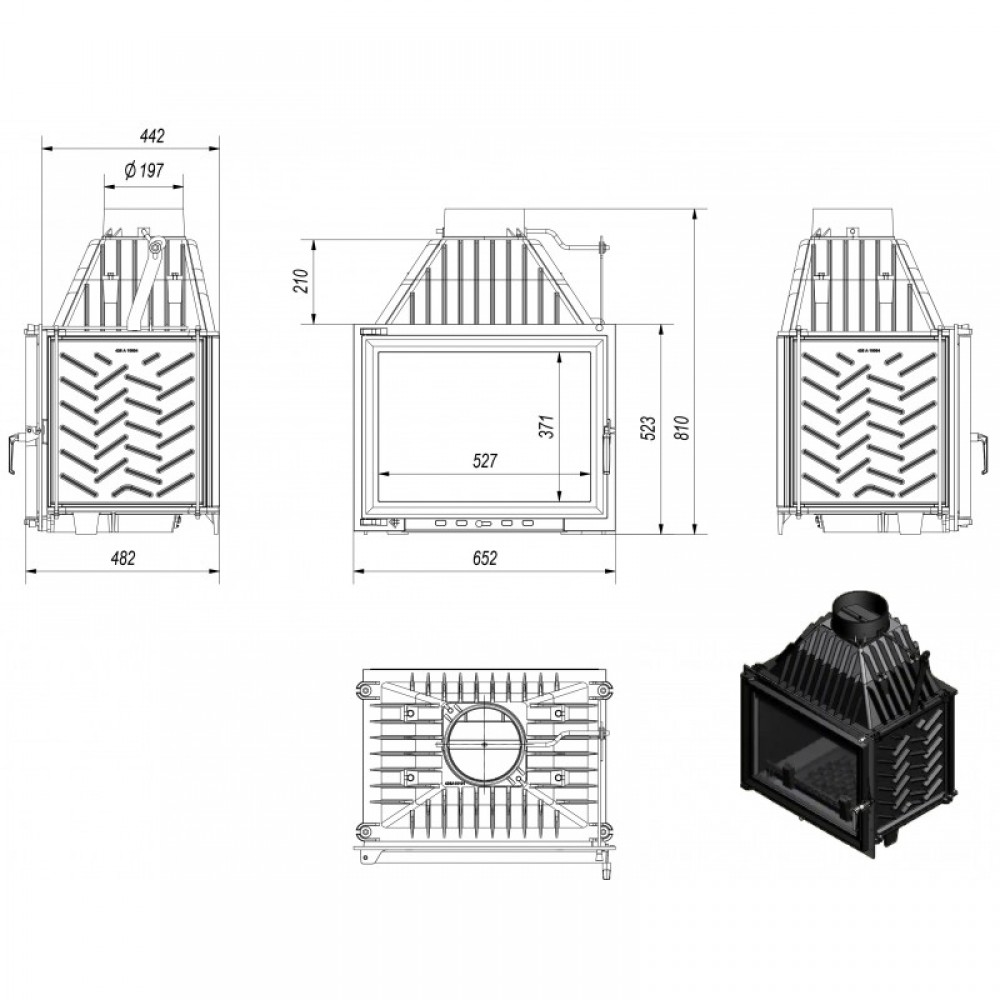 Cast Iron Wood Burning Fireplace Kratki Zuzia, Right, 15kW | Cast Iron Fireplaces | Wood Burning Fireplaces |