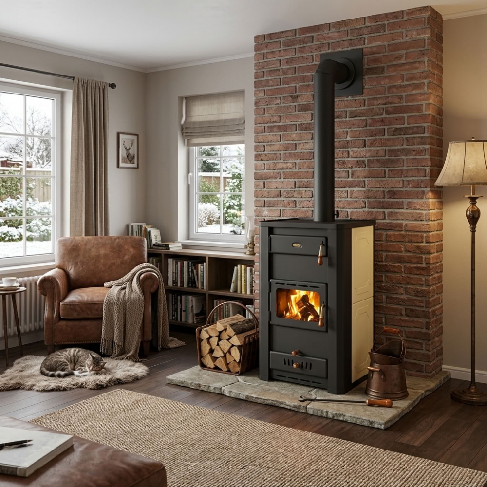 Wood burning stove with back boiler Prity S3 W21, 16.4kW | Wood Stoves With Back Boiler | Wood Burning Stoves |
