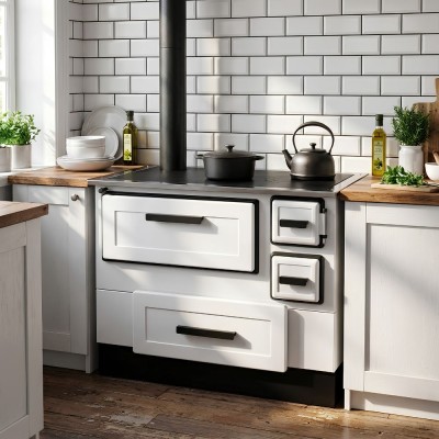 Wood cooker stove Alfa Plam Alfa 55 Termo White Left, 5kW - Alfa-Plam