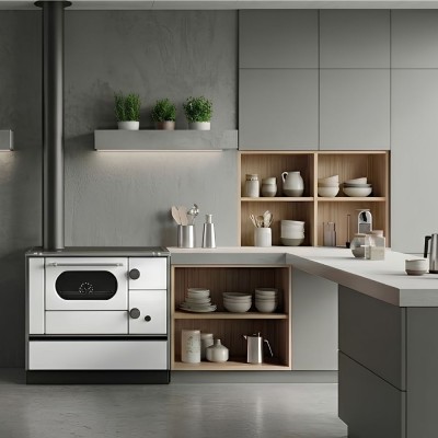 Wood cooker stove Alfa Plam Alfa 90 H Favorit White Left, 6.4kW - Alfa-Plam