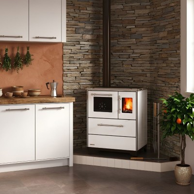 Wood cooker stove Alfa Plam Donna 70 White Left, 5kW - Alfa-Plam