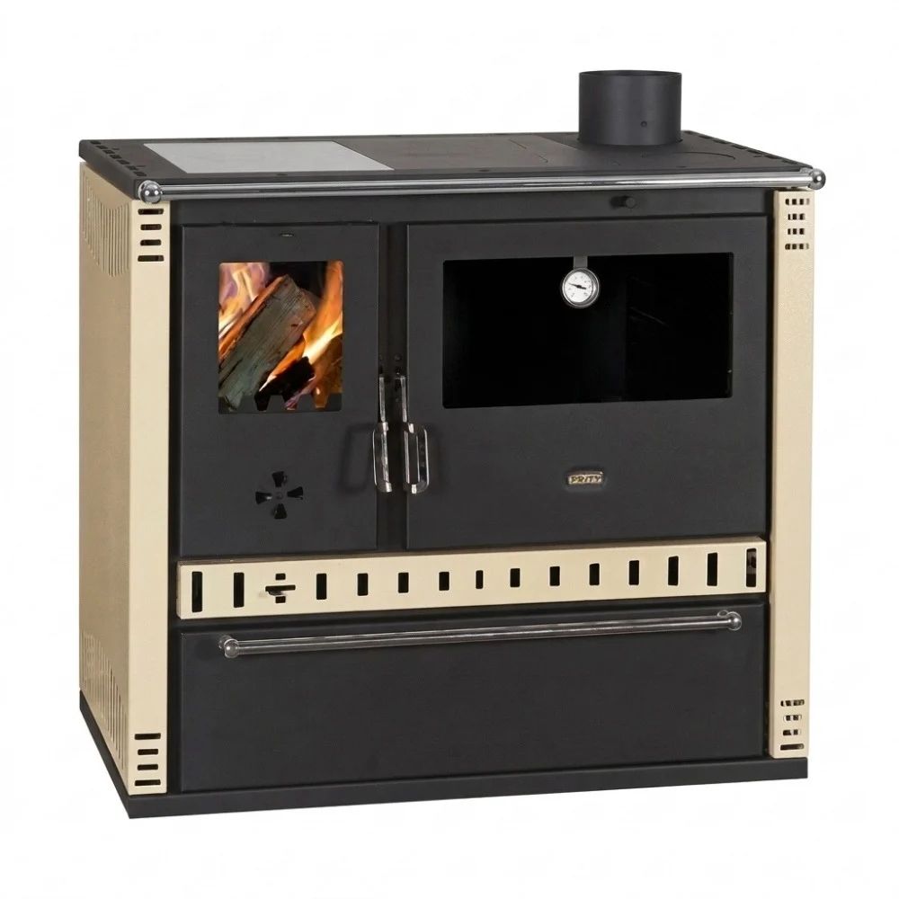 Wood Cooker Stove with Back Boiler Prity GT W10 NF with Ceramic Glass Hob, Ivory, 13.3kW | Wood Stoves With Back Boiler Prity | Prity |