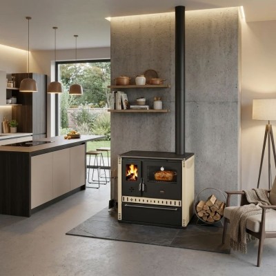 Wood Cooker Stove Prity GT D with Ceramic Glass Hob and Stainless Steel Oven, Ivory, 10.9kW - Product Comparison