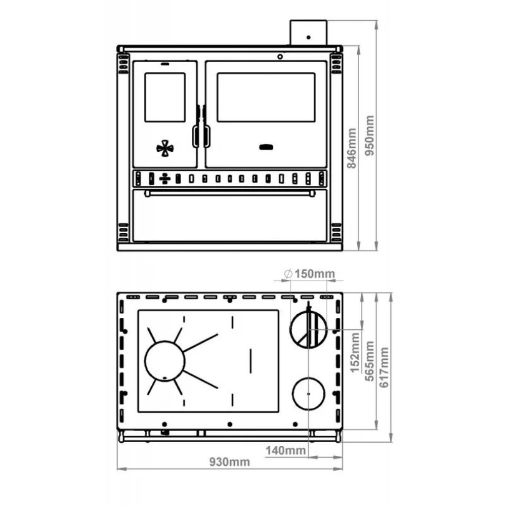 Wood Cooker Stove Prity GT D with Ceramic Glass Hob and Steel Oven, Black, 10.9kW | Wood Cooker Stoves Prity | Prity |