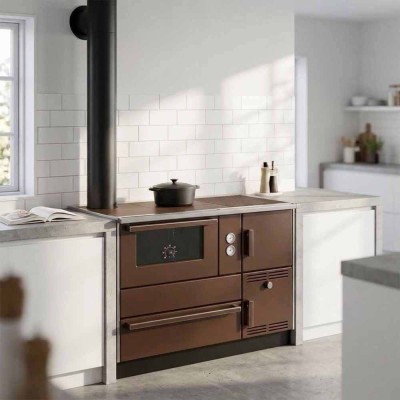 Wood cooker stove with back boiler Alfa Plam Alfa Term 35 Brown Left, 32kW - Alfa-Plam