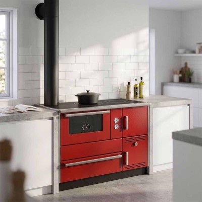 Wood cooker stove with back boiler Alfa Plam Alfa Term 35 Red Left, 32kW - Alfa-Plam