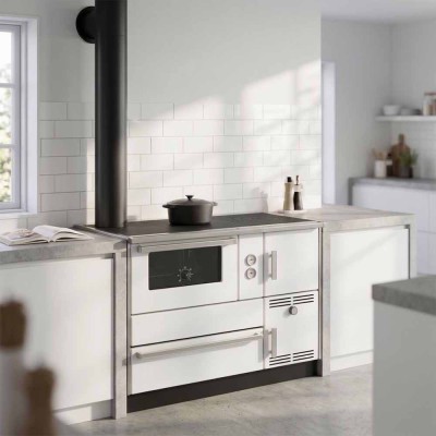 Wood cooker stove with back boiler Alfa Plam Alfa Term 35 White Left, 32kW - Alfa-Plam