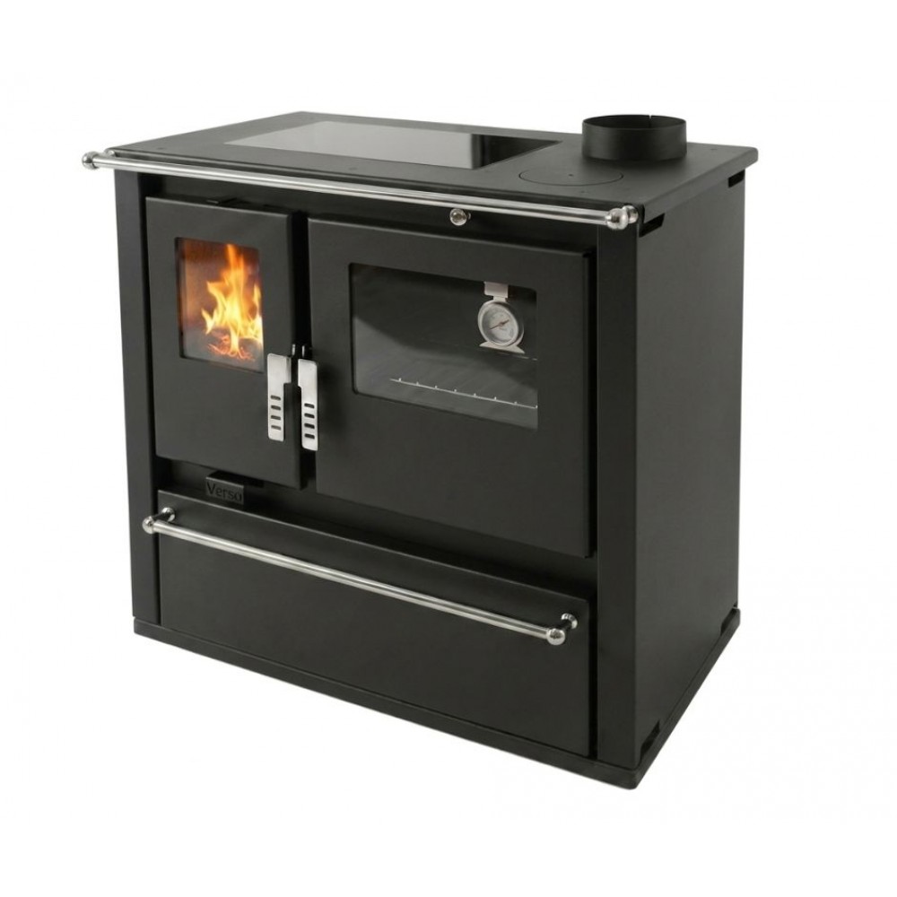 Wood cooker stove Verso CS Plus with stainless steel oven and ceramic top, Black, Right, 7.7kW | Wood Burning Stoves With Oven | Wood Burning Stoves |