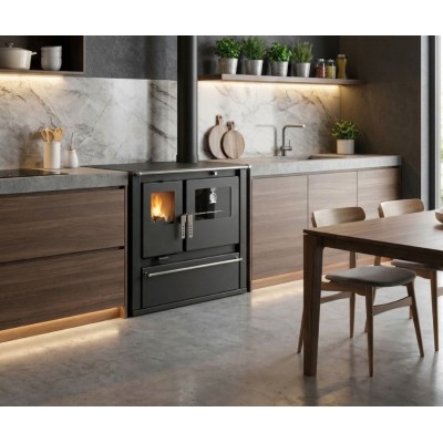 Wood cooker stove Verso CS Plus with stainless steel oven and steel top, Black, Right, 7.7kW - Wood Burning Stoves