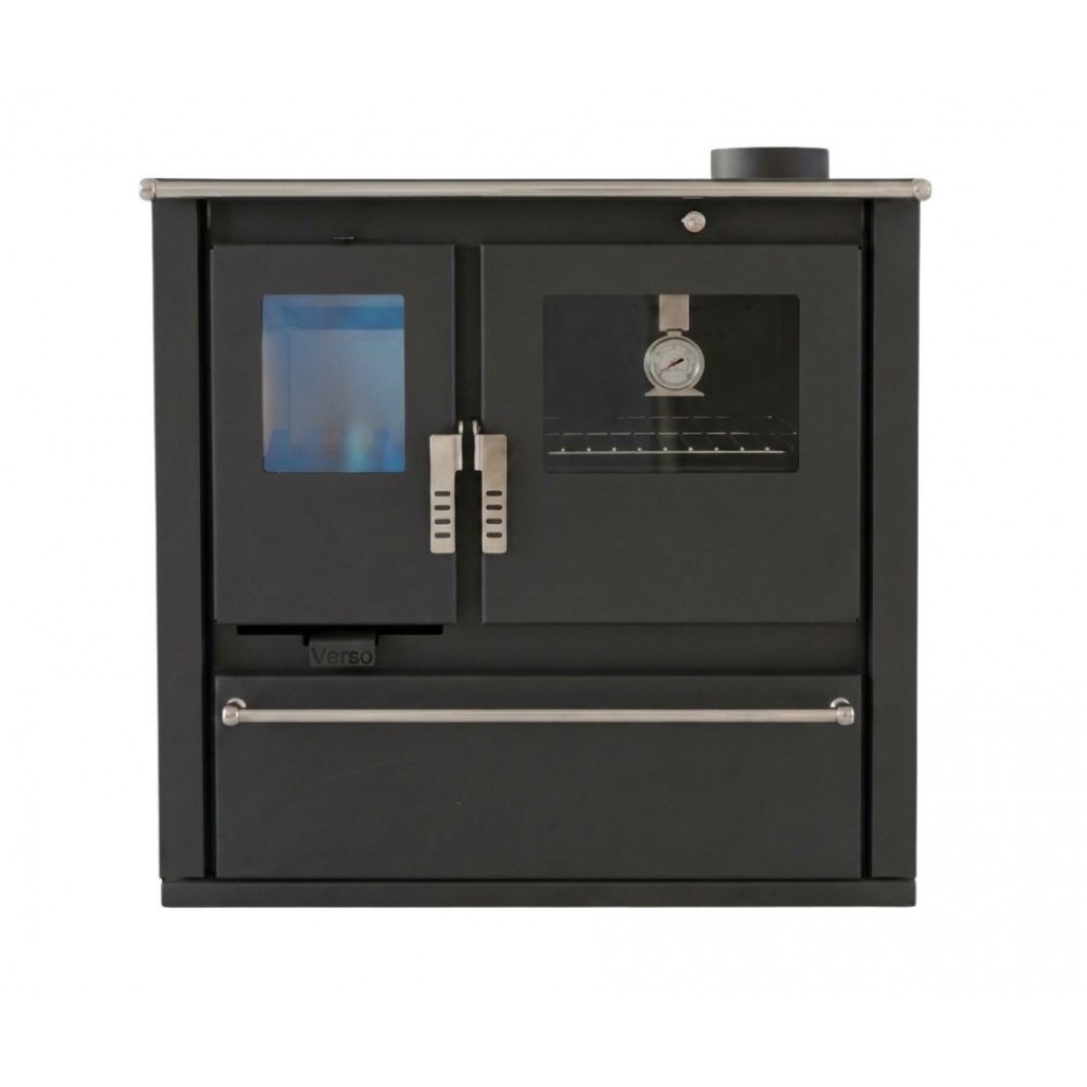 Wood cooker stove Verso CS Plus with steel oven and steel top, Black, Right, 7.7kW | Wood Burning Stoves With Oven | Wood Burning Stoves |