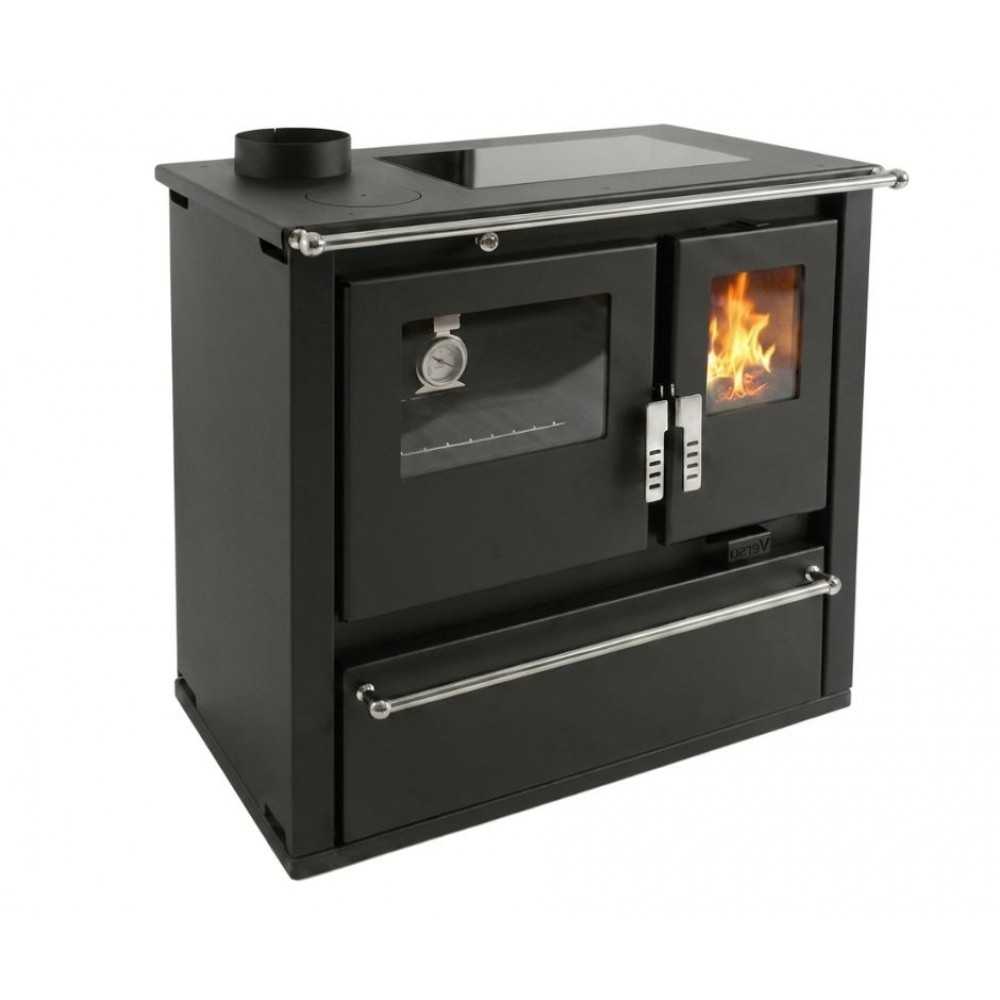 Wood cooker stove Verso CS Plus with stainless steel oven and ceramic top, Black, Left, 7.7kW