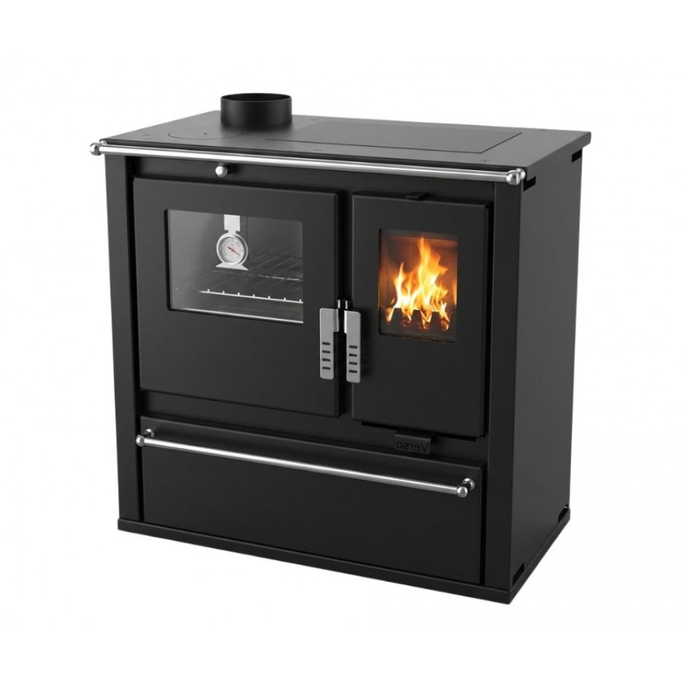 Wood cooker stove Verso CS Plus with stainless steel oven and steel top, Black, Left, 7.7kW