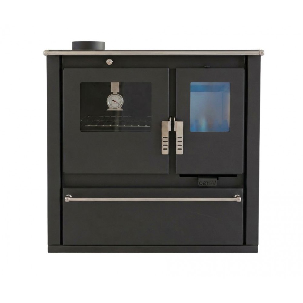 Wood cooker stove Verso CS Plus with steel oven and steel top, Black, Left, 7.7kW | Wood Burning Stoves With Oven | Wood Burning Stoves |