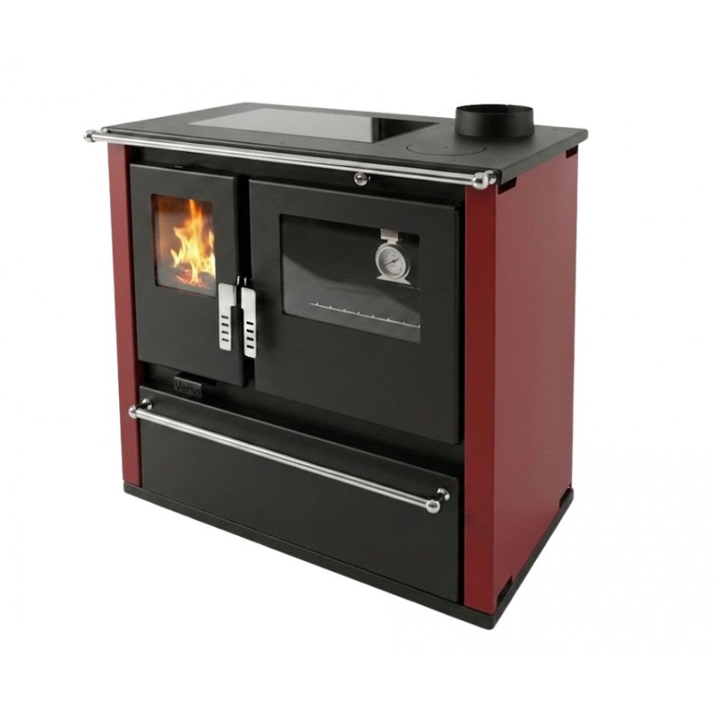 Wood cooker stove Verso CS Plus with stainless steel oven and ceramic top, Red, Right, 7.7kW | Wood Burning Stoves With Oven | Wood Burning Stoves |