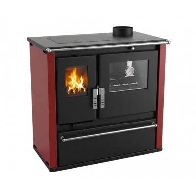 Wood cooker stove Verso CS Plus with stainless steel oven and steel top, Red, Right, 7.7kW - Wood Burning Stoves