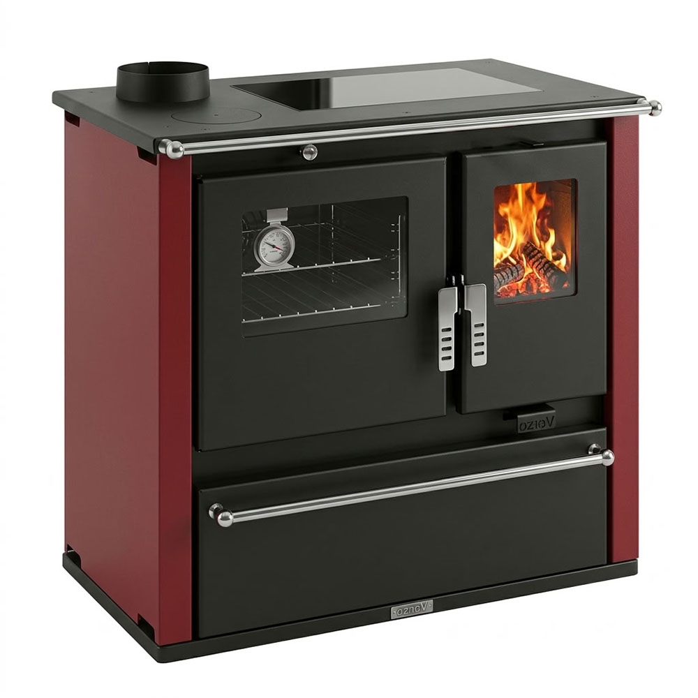 Wood cooker stove Verso CS Plus with stainless steel oven and ceramic top, Red, Left, 7.7kW | Wood Burning Stoves With Oven | Wood Burning Stoves |