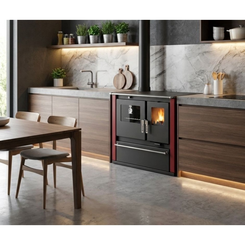 Wood cooker stove Verso CS Plus with stainless steel oven and ceramic top, Red, Left, 7.7kW | Wood Burning Stoves With Oven | Wood Burning Stoves |