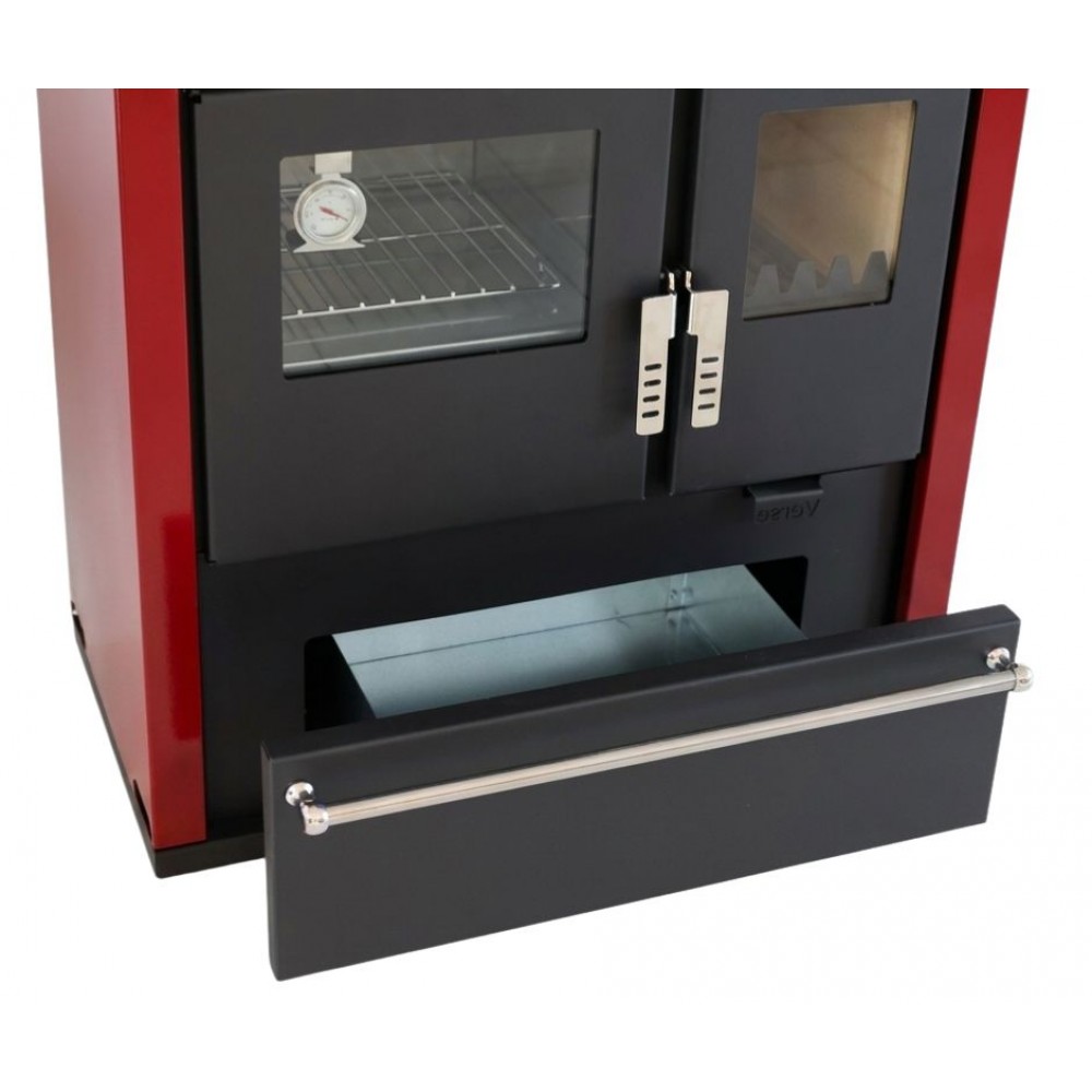 Wood cooker stove Verso CS Plus with stainless steel oven and ceramic top, Red, Left, 7.7kW | Wood Burning Stoves With Oven | Wood Burning Stoves |