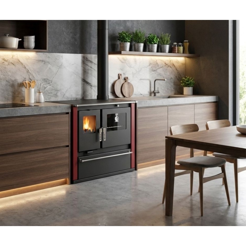 Wood cooker stove Verso CS Plus with stainless steel oven and ceramic top, Red, Right, 7.7kW | Wood Burning Stoves With Oven | Wood Burning Stoves |