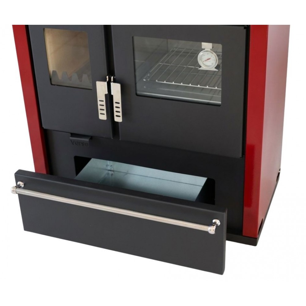 Wood cooker stove Verso CS Plus with stainless steel oven and ceramic top, Red, Right, 7.7kW | Wood Burning Stoves With Oven | Wood Burning Stoves |