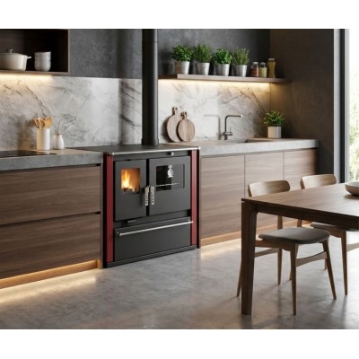 Wood cooker stove Verso CS Plus with stainless steel oven and ceramic top, Red, Right, 7.7kW - Wood Burning Stoves