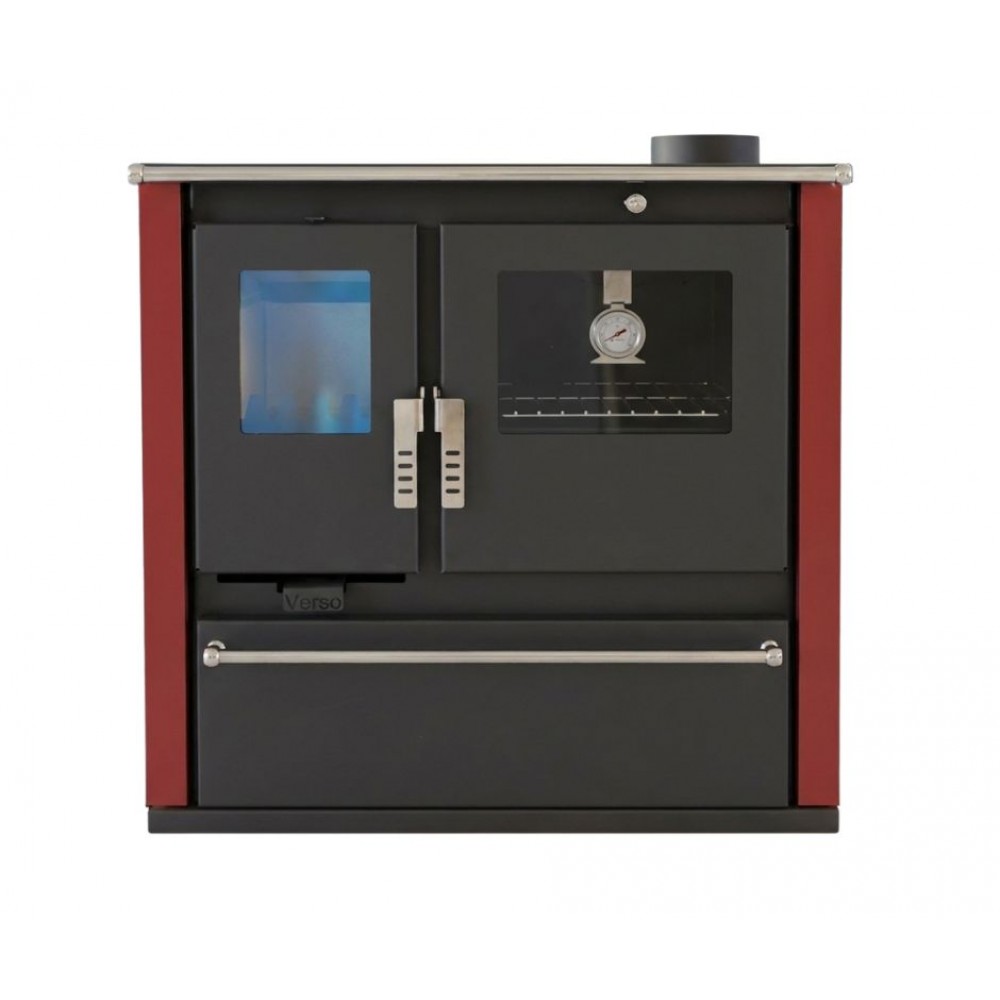 Wood cooker stove Verso CS Plus with stainless steel oven and ceramic top, Red, Right, 7.7kW | Wood Burning Stoves With Oven | Wood Burning Stoves |