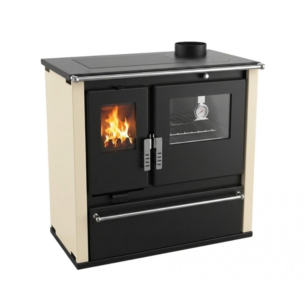 Wood cooker stove Verso CS Plus with stainless steel oven and steel top, Ivory, Right, 7.7kW