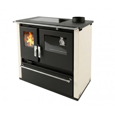 Wood cooker stove Verso CS Plus with stainless steel oven and ceramic top, Ivory, Right, 7.7kW - Verso