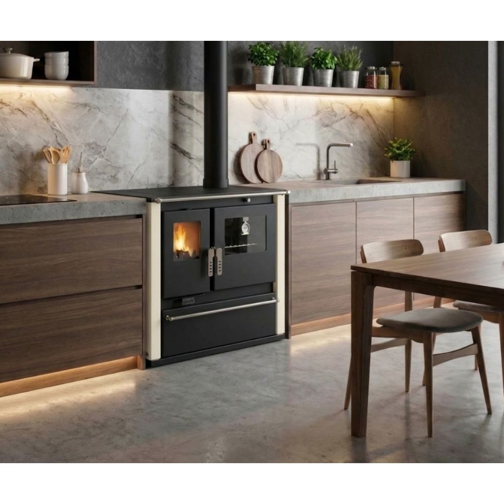 Wood cooker stove Verso CS Plus with steel oven and steel top, Ivory, Right, 7.7kW | Wood Burning Stoves With Oven | Wood Burning Stoves |