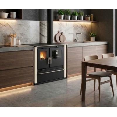Wood cooker stove Verso CS Plus with stainless steel oven and steel top, Ivory, Right, 7.7kW - Wood Burning Stoves