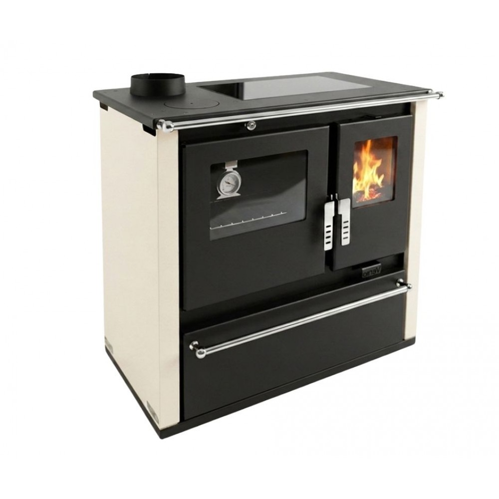 Wood cooker stove Verso CS Plus with stainless steel oven and ceramic top, Ivory, Left, 7.7kW | Wood Burning Stoves With Oven | Wood Burning Stoves |
