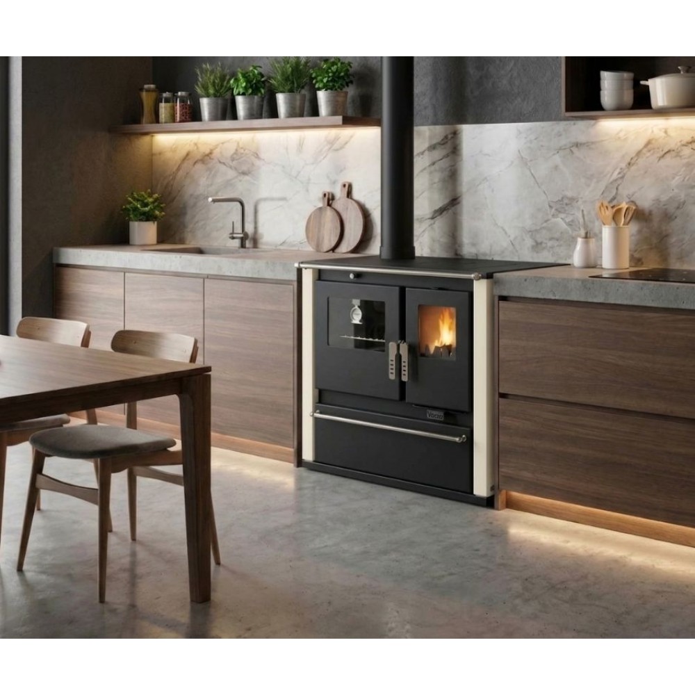 Wood cooker stove Verso CS Plus with steel oven and steel top, Ivory, Left, 7.7kW | Wood Burning Stoves With Oven | Wood Burning Stoves |