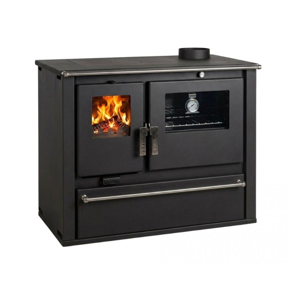 Wood cooker stove Verso CS Plus with steel oven and steel top, Black, Right, 7.7kW