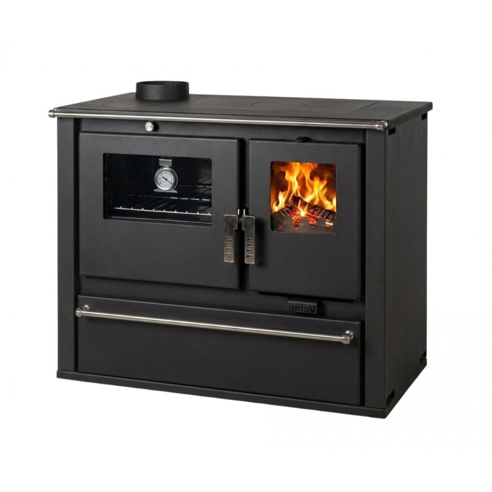 Wood cooker stove Verso CS Plus with steel oven and steel top, Black, Left, 7.7kW