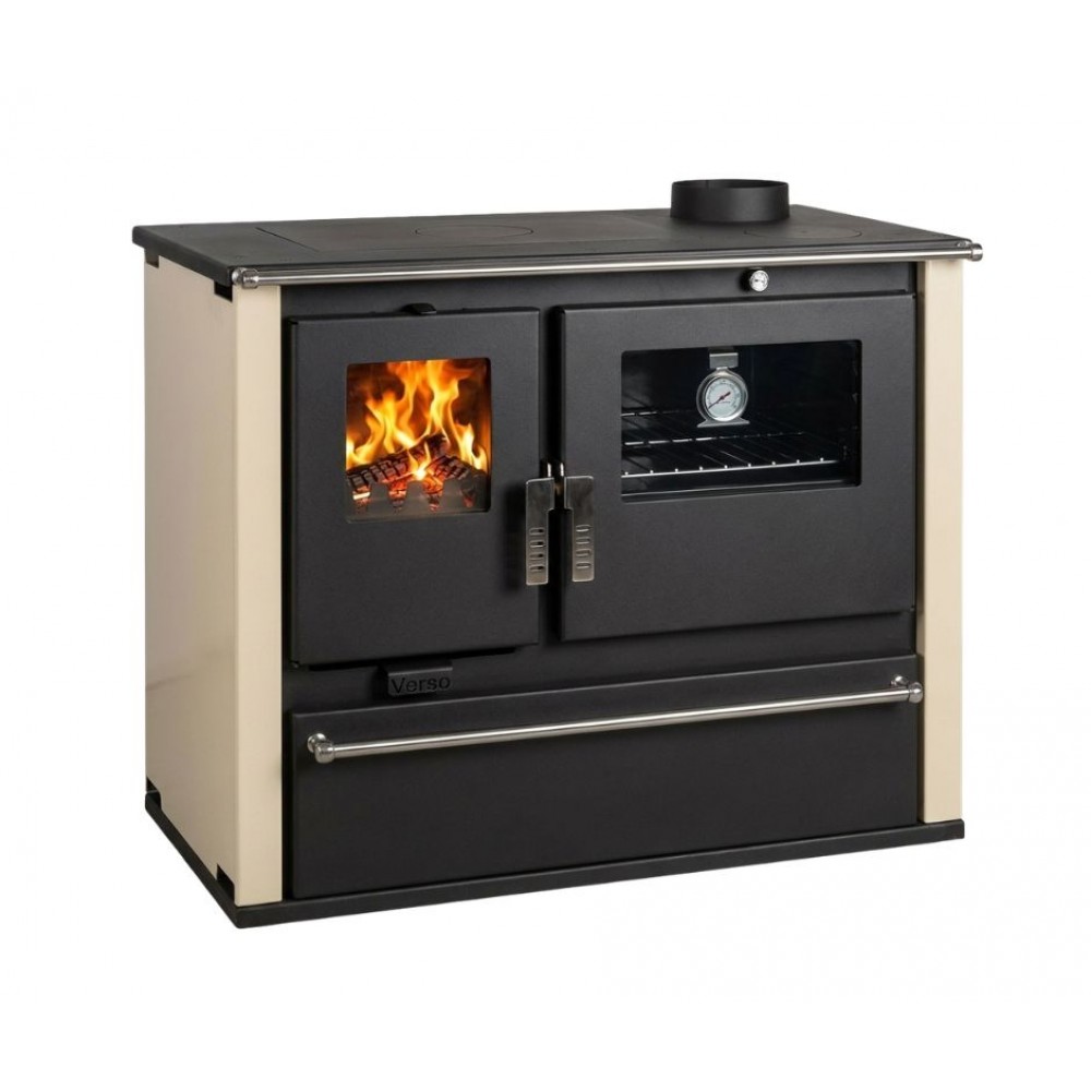 Wood cooker stove Verso CS Plus with steel oven and steel top, Ivory, Right, 7.7kW
