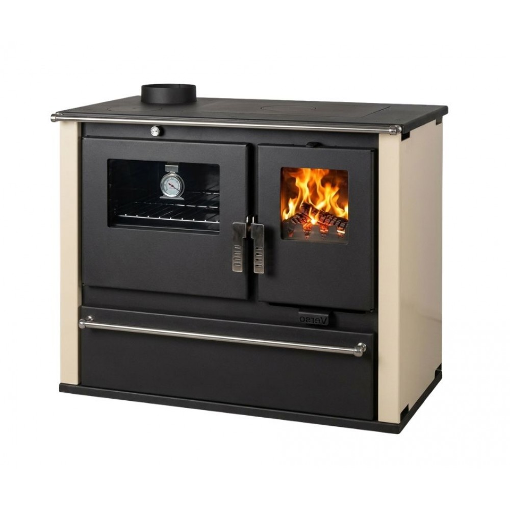 Wood cooker stove Verso CS Plus with steel oven and steel top, Ivory, Left, 7.7kW