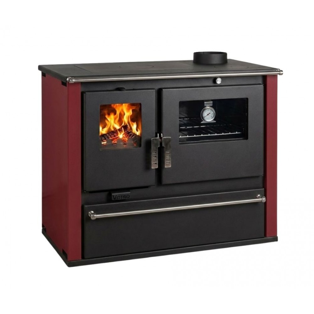 Wood cooker stove Verso CS Plus with steel oven and steel top, Red, Right, 7.7kW