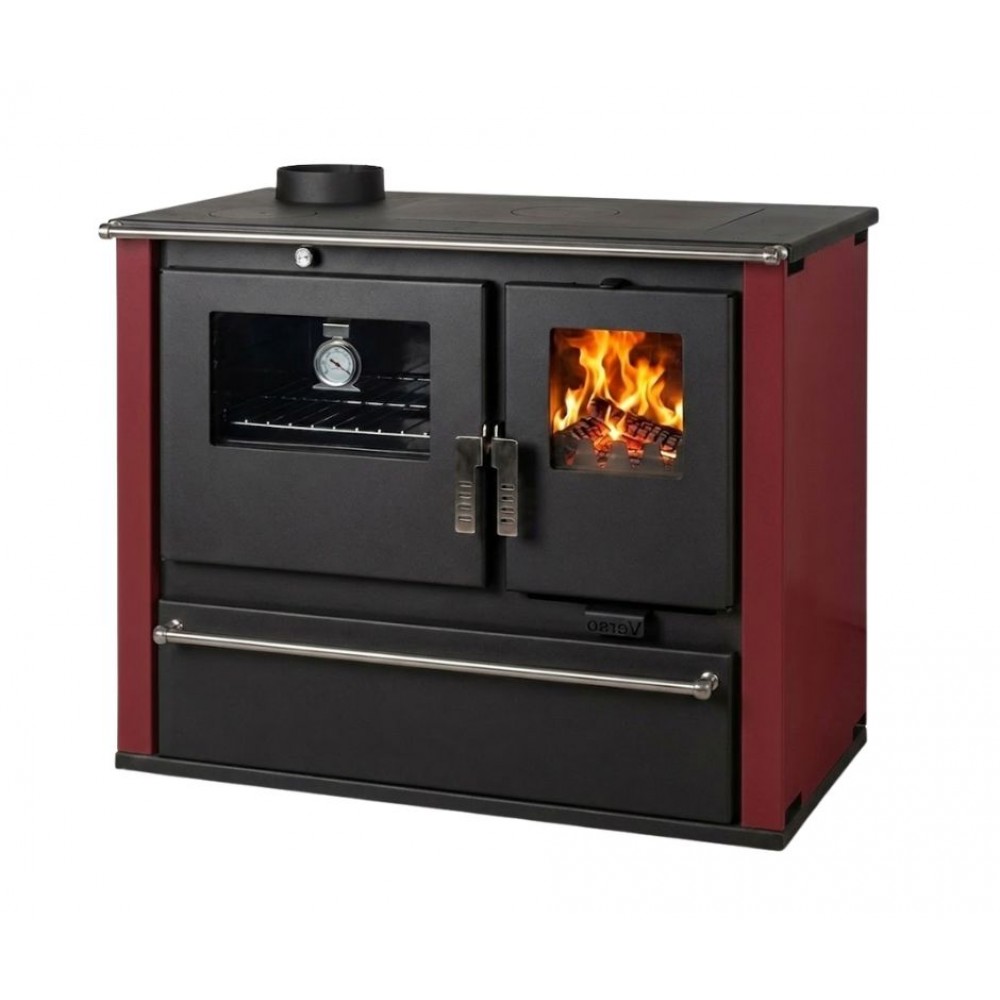 Wood cooker stove Verso CS Plus with steel oven and steel top, Red, Left, 7.7kW | Wood Burning Stoves With Oven | Wood Burning Stoves |