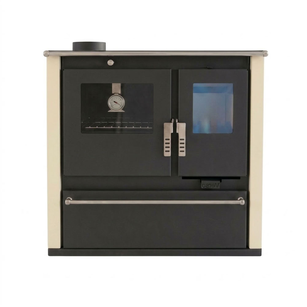 Wood cooker stove Verso CS Plus with stainless steel oven and steel top, Ivory, Left, 7.7kW | Wood Burning Stoves With Oven | Wood Burning Stoves |
