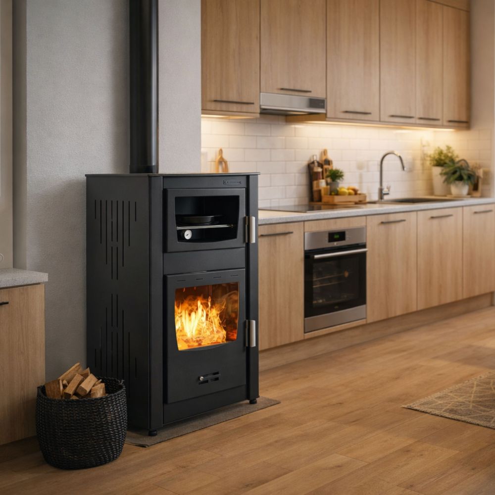 Wood burning stove with back boiler and oven Balkan Energy ATS HYDRO ΜΑSΙΝΑ 90-25, 25kW |  |  |