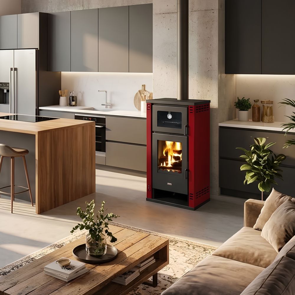 Wood burning stove with oven Prity K2 GT F Red, 8.1 kW | Wood Burning Stoves | Stoves |