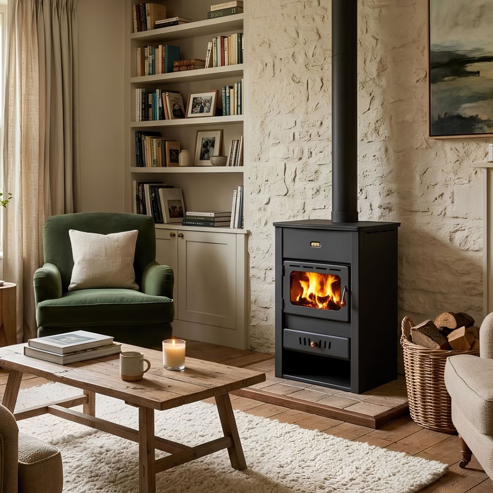 Wood burning stove with back boiler Prity K2 CP W10, 7.1kW | Wood Stoves With Back Boiler | Wood Burning Stoves |