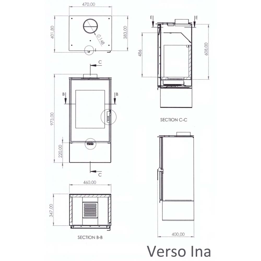 Wood burning stove Verso Ina, 7.5kW | Wood Burning Stoves | Stoves |
