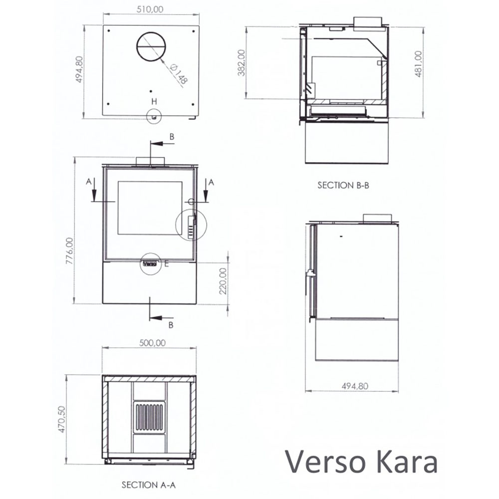 Wood burning stove Verso Kara, 7.5kW | Wood Burning Stoves | Stoves |