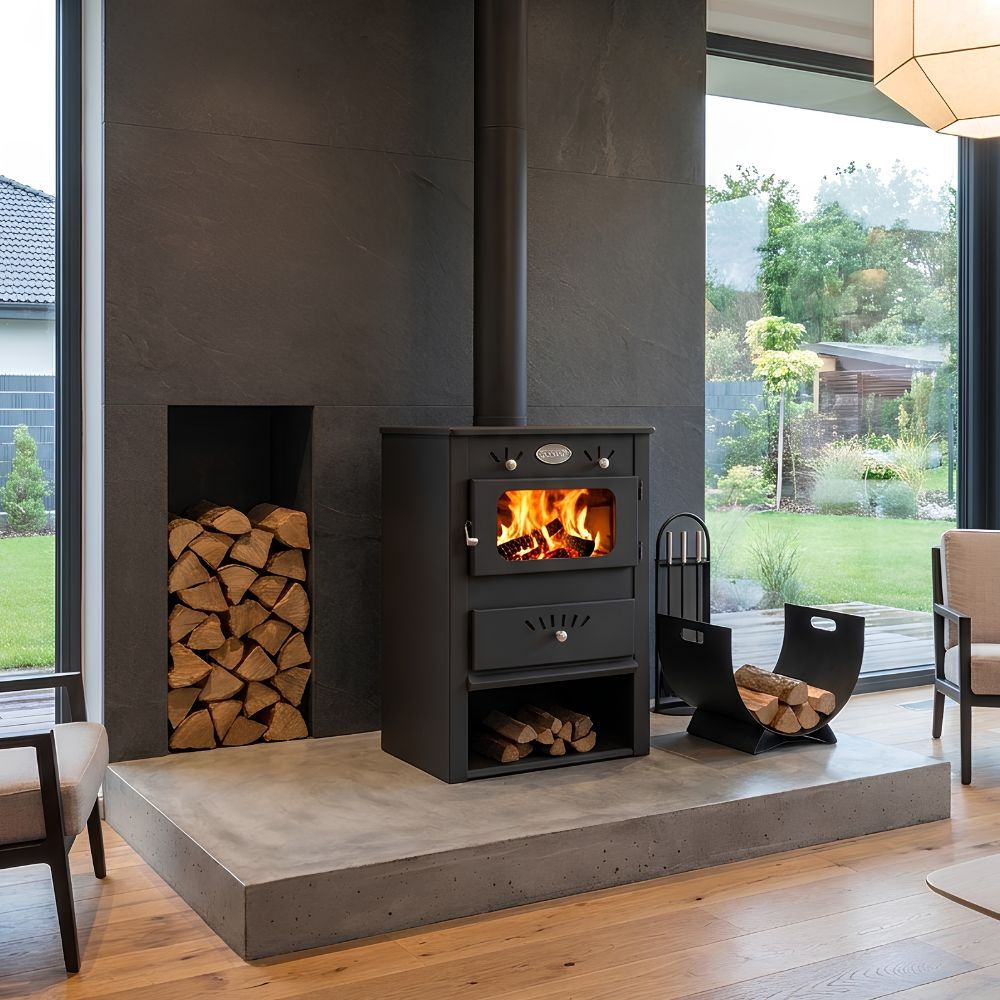 Wood burning stove with back boiler Zvezda 1VR 9, 11.3kW | Wood Burning Stoves |  |