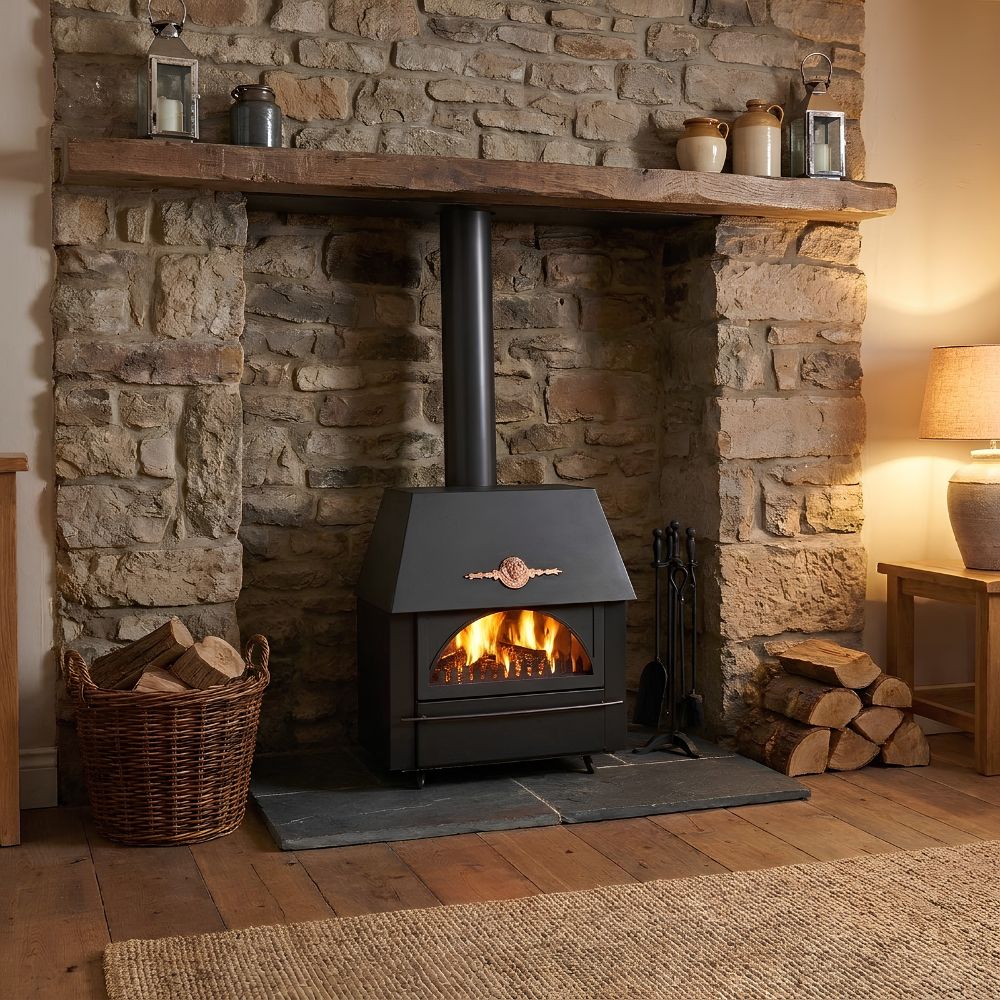 Wood burning stove with cast iron door Alfa Plam Rustikal 11kW, Log | Cast Iron Wood Burning Stoves | Wood Burning Stoves |