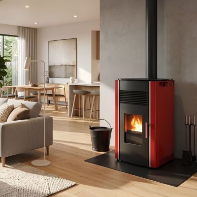 Direct vent pellet stove Alfa Plam Luca R Red, 8kW - Alfa-Plam